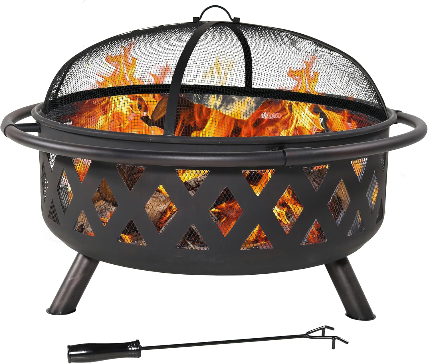 Sunnydaze Crossweave 36 inch Large Outdoor Fire Pit, Wood Burning, Round
