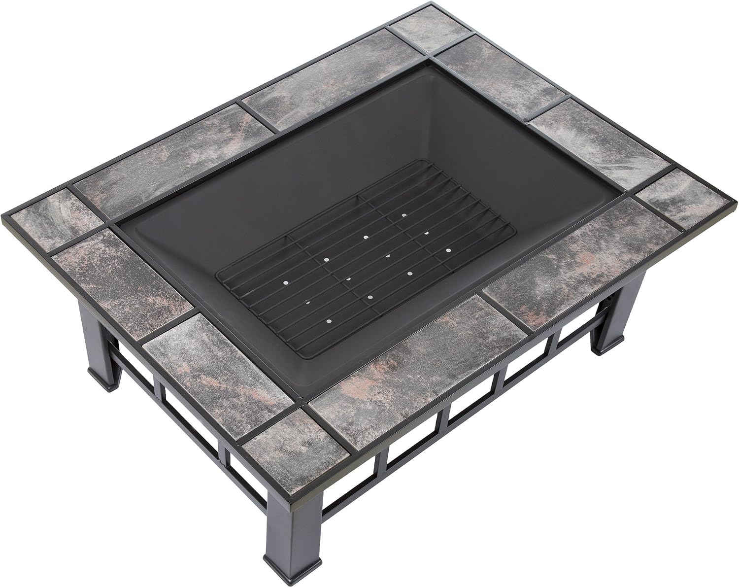 Fire Pit Set, Wood Burning Pit, Includes Screen, Cover and Log Poker, 37 Inch Marble Tile Rectangular Firepit by Pure Garden