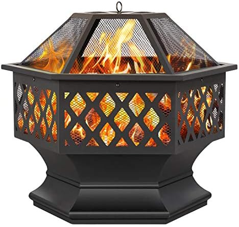 Yaheetech Fire Pit Fire Pits for Outside 24in Hex Shaped Firepit Bowl with Spark Screen & Poker for Patio Backyard Garden Picnic Bonfire Camping