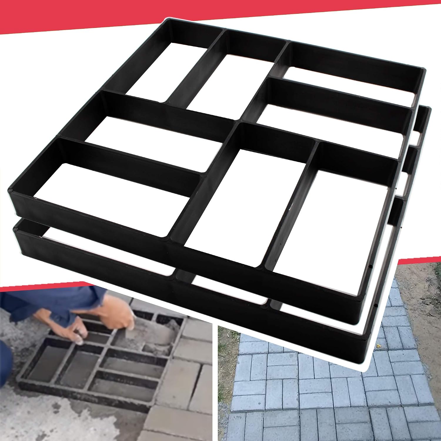 Anothera 2Pack 15.7 x 15.7 x 1.57 Inch Walk Path Maker Reused Concrete Molds, Pathmate Stone Molding Stepping Stone Paver Mold, 8-Grid