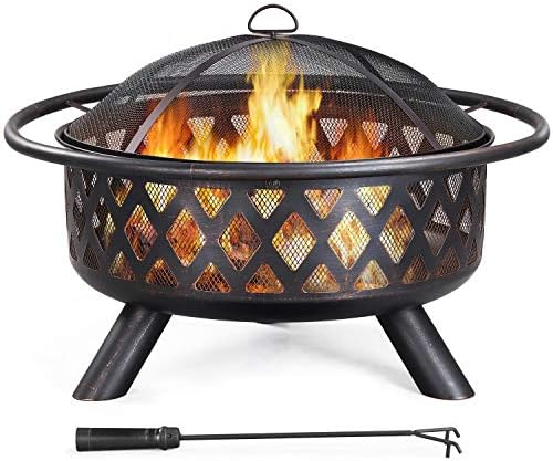 Yaheetech Fire Pit 36in Outdoor Wood Burning Fire Pit with Mesh Spark Screen, Poker and Rain Cover