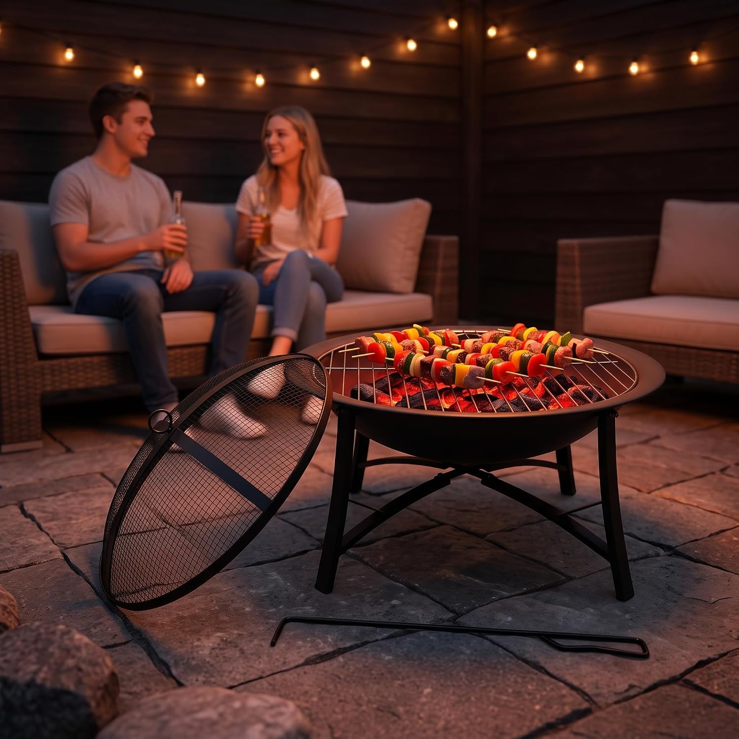 Fire Beauty Wood Burning Fire Pit, 2-in-1 BBQ Grill for Backyard Camping |...