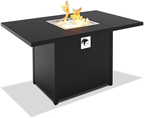 Outland Living Propane Fire Pit Table, 28 by 44 inch Rectangular Tabletop, Fraser 435 Model with Glass Rocks