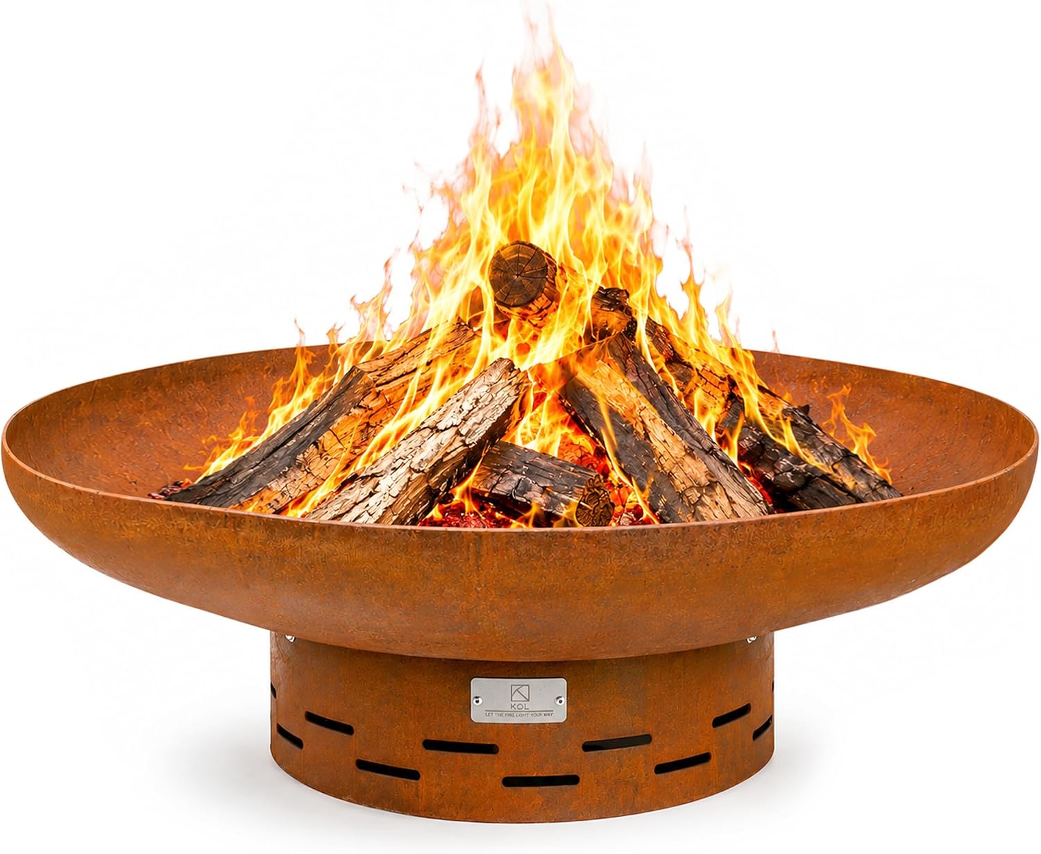 KOL Fire Pit for Outside Wood Burning, 35.5 Inch Large Round Firepit Bowl Outdoor and Patio, Heavy-Duty Bonfire Pit Oxidized Finish, Free-Standing, Camping Backyard Terrace