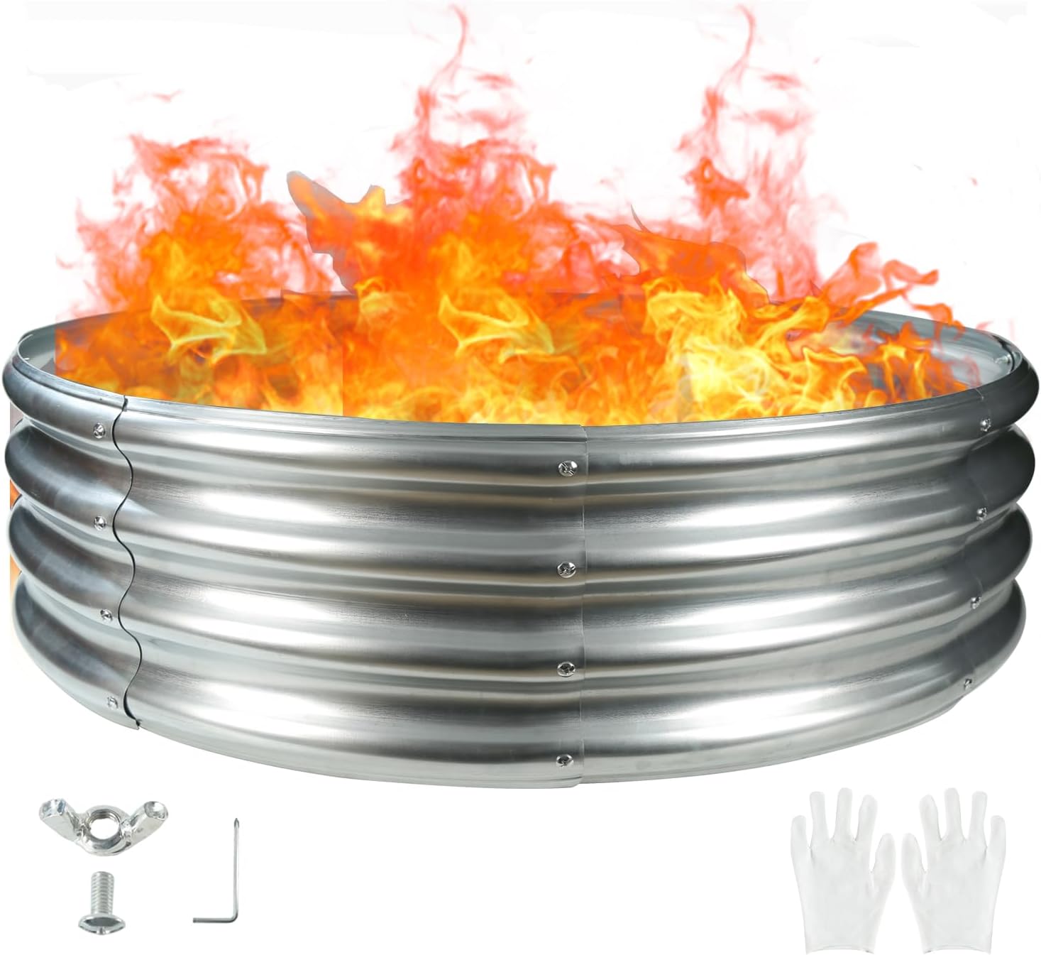 TBMLC 48" Round Galvanized Steel Fire Ring Pit/Raised Garden Bed Kit