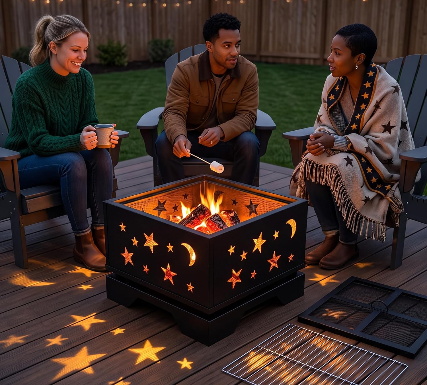 Fire Beauty Heavy Duty Square Cutout 2-in-1 Outdoor Fire Pit &amp; Grill