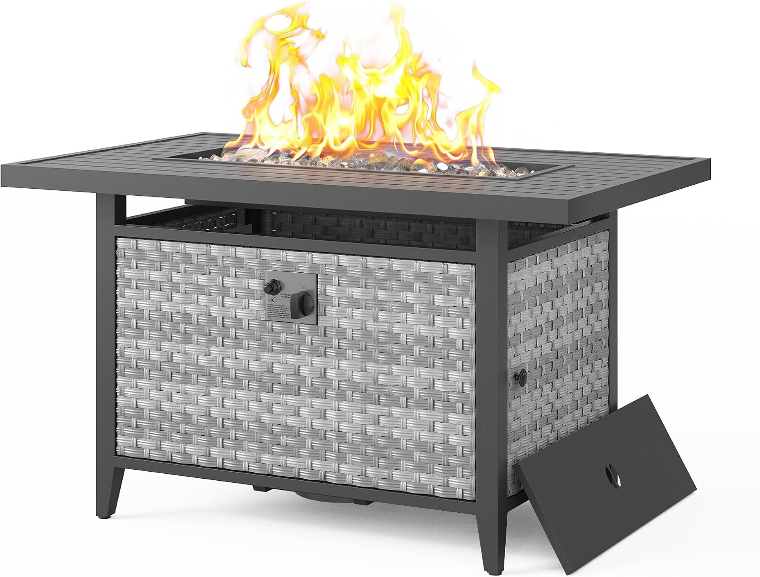 43 in Wicker Propane Fire Pit Table with Lid, 55,000 BTU